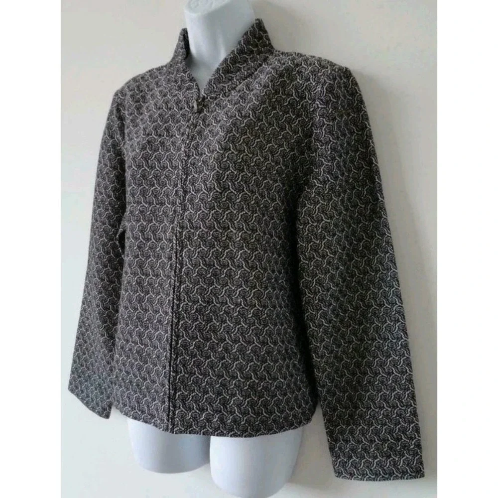 Eileen‎ Fisher Black  White cotton jacket Jacquard Full Zip Jacket Petite Small